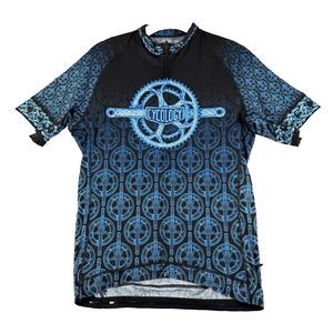 Cycology Cycling Jersey Mens M-L Blue Short Sleeve Stretch Geometric Activewear